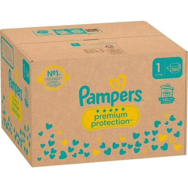 Pampers Windeln Premium Protection Gr.1 Newborn (2-5 kg), Halbmonatsbox, 180 St