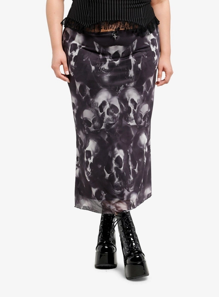Shadowy Skulls Midi Skirt Plus Size