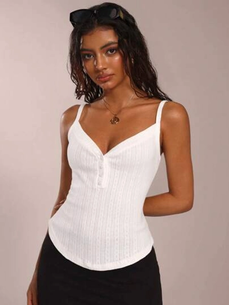 Forever 21 Women's Summer Solid Color Single Breasted Fitted Tank Top