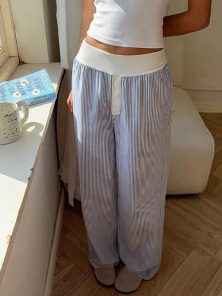 SHEIN EZwear Women's Casual Striped Wide Leg Pants