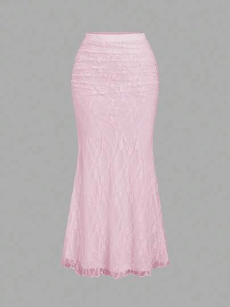 Sweetra Women's White Lace Mermaid Hem Bodycon Maxi Skirt, Spring/Summer Fall Cloth For Women