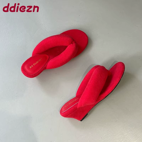 New Footwear Flock Women Wedges Slippers Flip flops Shoes Fashion Round Toe Ladies Wedges Slippers Shoes Female Sandals Slides - AliExpress 322