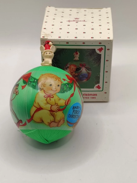 Vintage 1985 Hallmark Keepsake Baby's First Christmas Satin Ball Ornament 