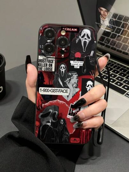 Vampire 1pc Halloween Skeleton Pattern TPU Phone Case, Comes With Silicone Lanyard, Compatible With Iphone7/X/XR/SXMAX/11/12/13/14/15PROMAX/Galaxy A04/A05/A13/A14/A15/A25/A34/A35/A52/A53/A54/A55/S23/S24/Redmi 12/Note11/Note12 Series Waterproof Shockproof Anti-Fall Scratch Resistant