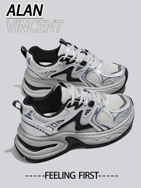 Alan Vincent [City Sneaker Series]Silver Sneakers Shoes Women 2025 New Thick-Soled Sports Shoes For Women Comfortable And Fashionable Running Shoes Casual Sneakers Women Outdoor  Shoes Ladies Shoes Breathable Mesh