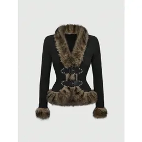Vintage Hippie Furry Patchwork Open Front Women Cardigan Shirt Casual Faux Fur Coats for Cold Days