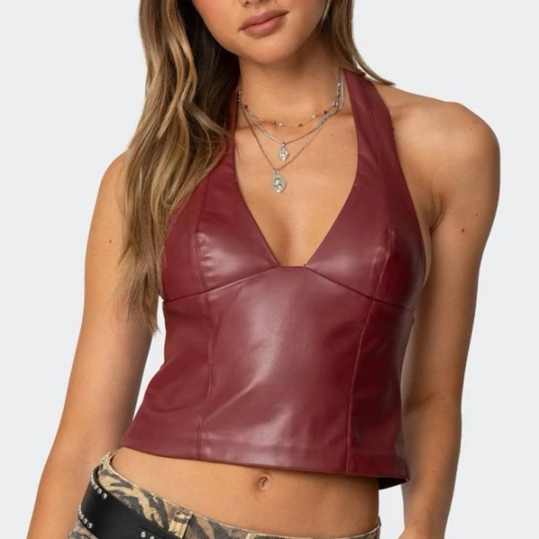 Edikted Women's Tana Faux Leather Halter Top