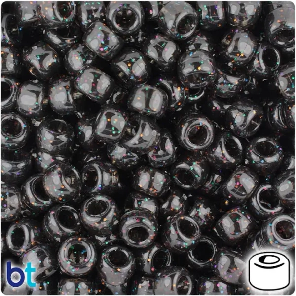 Jet Rainbow Sparkle Barrel Pony Beads