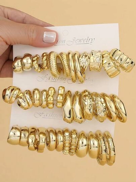 6-18pairs Fashionable Glossy Gold Spray-Coated ABS Plastic Earring Set, Skin-Friendly, Minimalist Geometric Earrings For Ladies'All-Day Wear