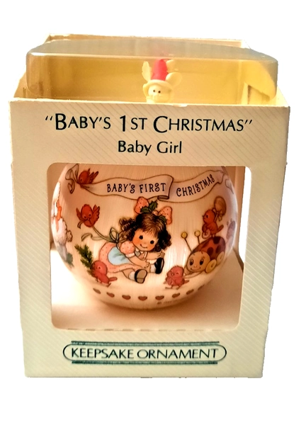 Hallmark Keepsake Ornament 1984 Baby's First Christmas Satin Ball Baby Girl NIB