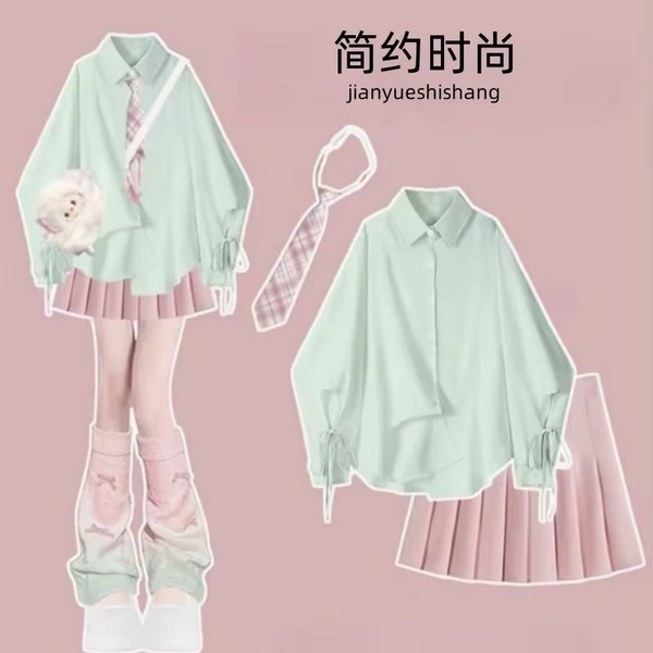Dopamine Spring Girl Popular Wear Two-Piece Set Spring 2025 Jk Uniform Suit Short Skirt Shirt Matching - AliExpress 200000345