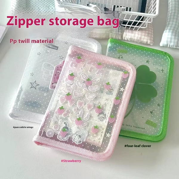 【W】Cute Clover Strawberry Wings Stationery Storage Folder A6 Twill Zipper Pouch Document Bag Zip File Folder School Office - AliExpress 21
