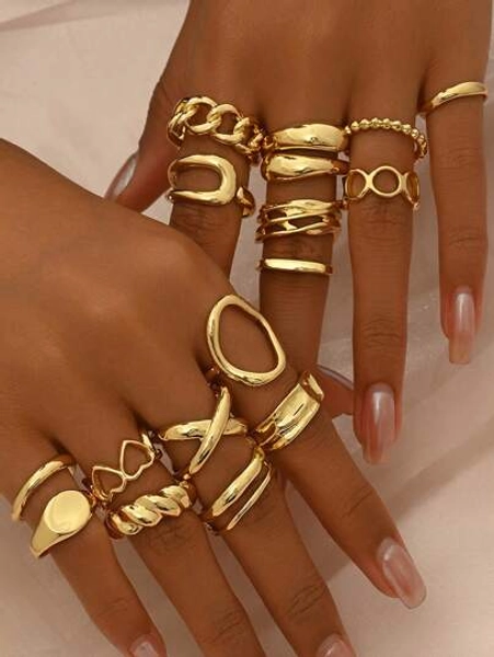 16 Pcs/Set Punk Rings Set For Women Vintage Geometric Rings Set Fashion Personalized Jewelry Gifts Match With Daily Outfits, Party Accessories