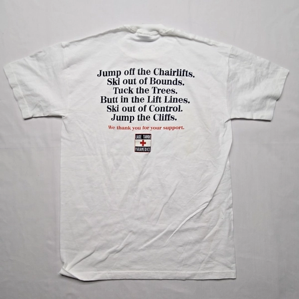 Vintage Lake Tahoe Paramedics T-shirt Mens Small Ski Graphic White Tee