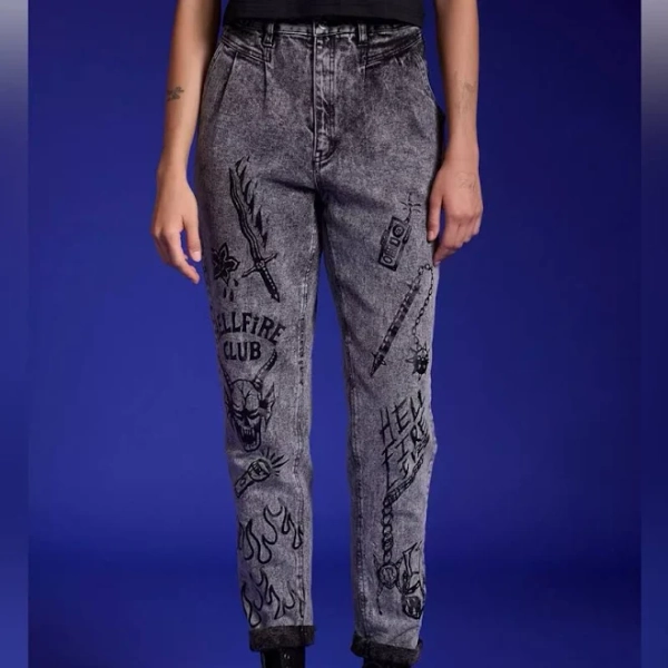 Hot Topic Pants & Jumpsuits | Stranger Things Hellfire Club Icons Acid Wash Mom Jeans Hot Topic | Color: Black | Size: Xsj | K_Posher_18's Closet