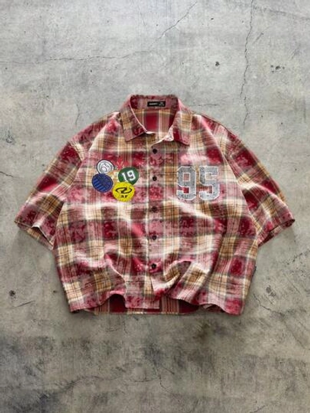 AXEPEAK Men's Loose Plaid Short Sleeve Woven Shirt, Streetwear Ready
