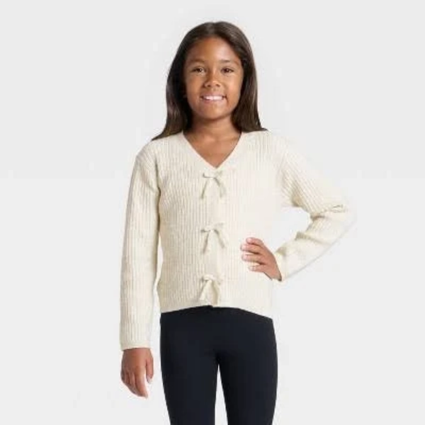 Cat & Jack Girls' Ribbed Bow Cardigan