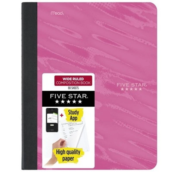 Five Star Active Comp Book Pink Wide Ruled 80ct