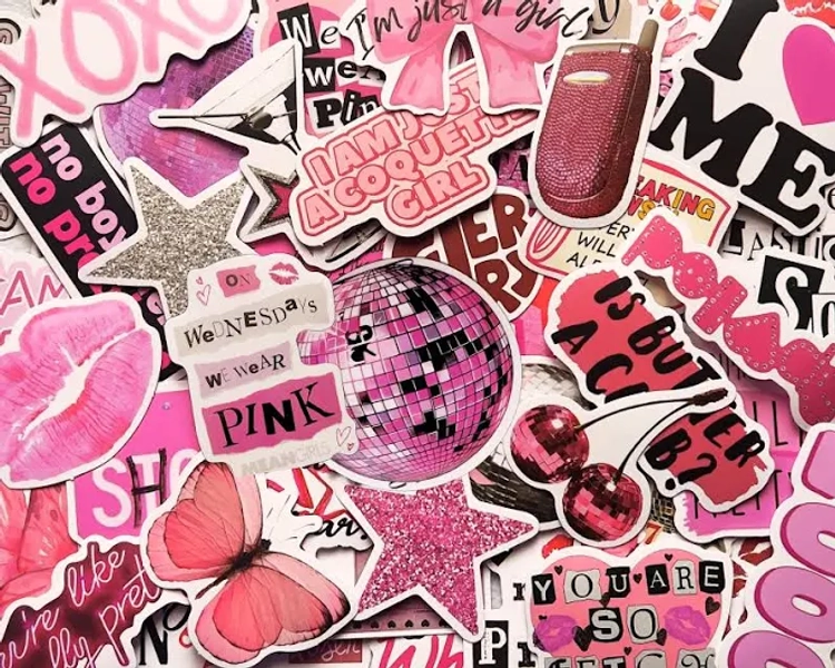 50PCS Cute Preppy Pink Stickers Waterproof Vinyl Aesthetic Stickers for Water Bottles,Laptop,Scrapbooking,Phone,Girls,Teens