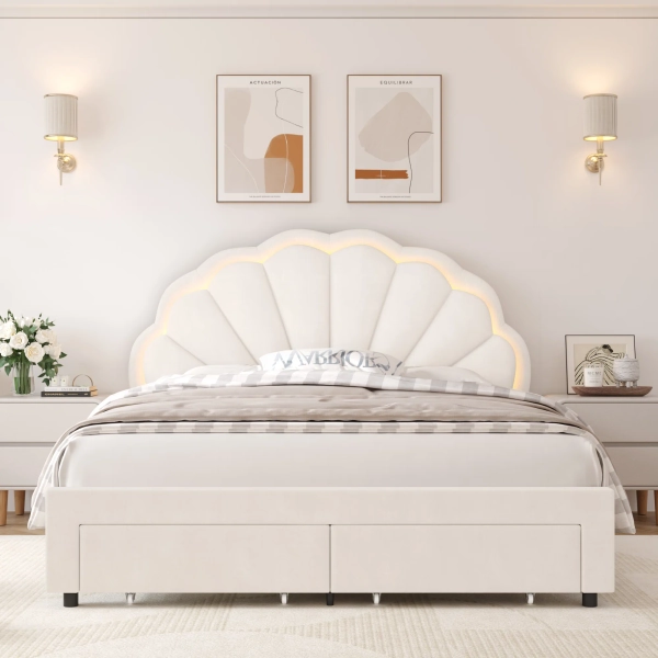 Wade Logan® Burlyn Upholstered LED Bed Frame with Drawer & Adjustable Headboard & Reviews | Wayfair