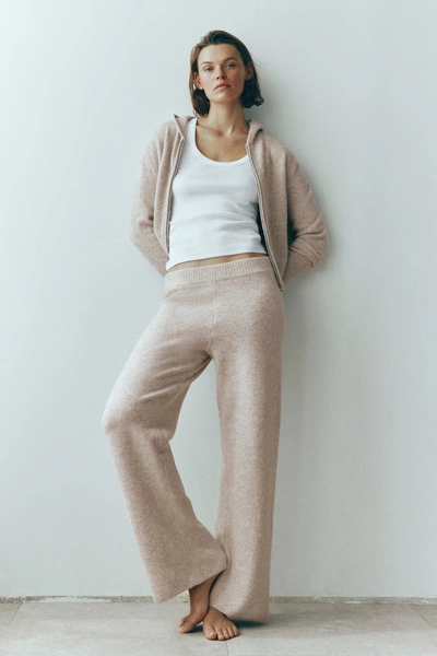 Pantalon large en maille - Beige clair chiné