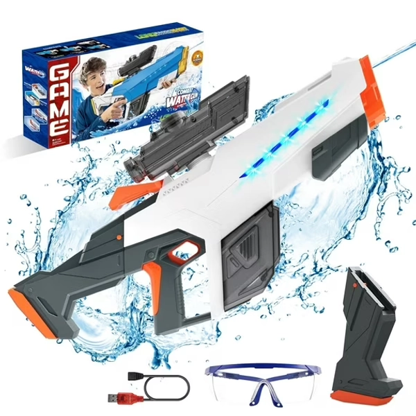 JoyStone Electric Water Blaster with Light, Automatic Manual Suction 2-in-1 Water Blaster for Adult Kids, Squirt Blaster39 Ft Range, Pool Beach Outdoor Party Toys, White