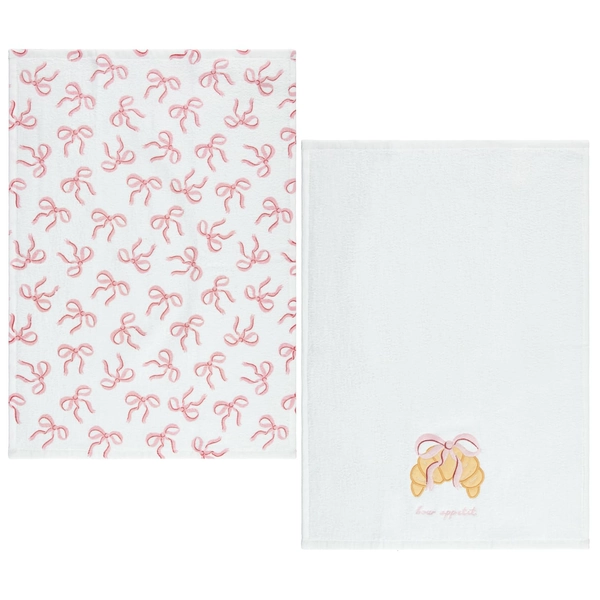 Printed Tea Towels with Embroidery 2pk