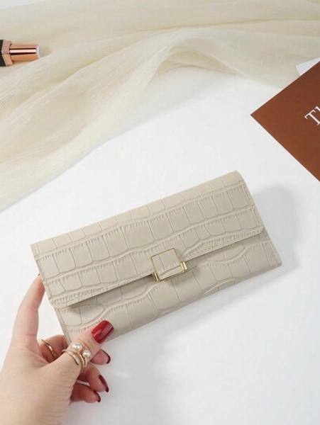 Crocodile Embossed Fold Over Women Fashion Modern Business Slim Portable Versatile Large Capacity Credit Card Zipper ID Card Cash Storage Business Casual Perfect School College Work Business Commute Teacher's Day Back To School Holiday Office Anniversary For Birthday Gift Women White-Collar Workers College Student Bag School Supplies For School Dorm Room & Back To School For Women Wallet Purse Wallet Long Wallet