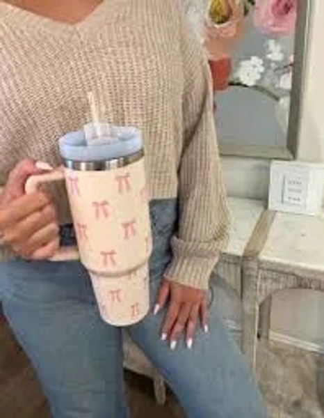 40oz Tumbler Cup with Pink Bow