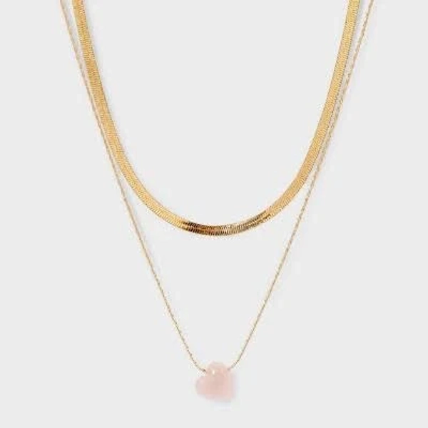 Universal Thread Semi Precious Rose Quartz Necklace Set in 18" Gold