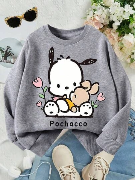 Sanrio Sanrio Authorized, POCHACCO Cartoon Pattern Print, Best-Selling Children's Long-Sleeved Sportswear - Elastic Fabric, Machine Washable, Autumn And Winter Casual Wear, Warm And Not Stuffy, The Best Gift For Children - Multiple Colors To Choose From