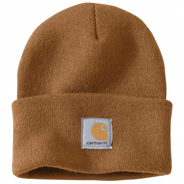 CARHARTT Hat: Watch Cap, Brown, Universal, Hat, Acrylic, Ears/Head, Cuffed Beanie, Gen Purpose