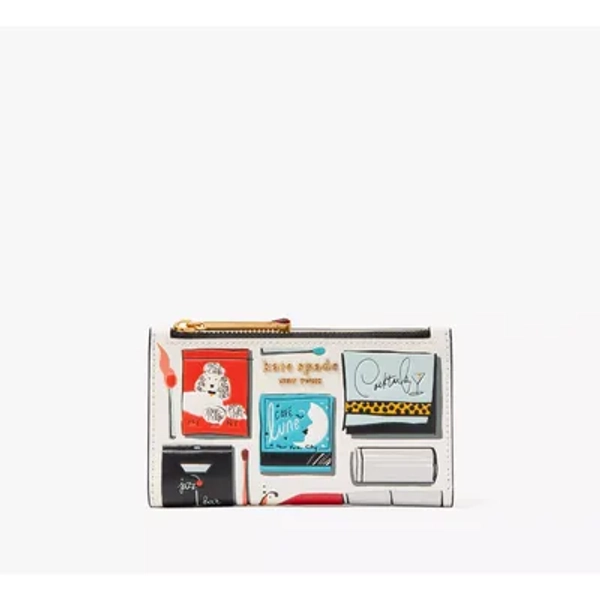 Kate Spade Morgan Matchbox Embossed Small Slim Bifold Wallet, Parchment