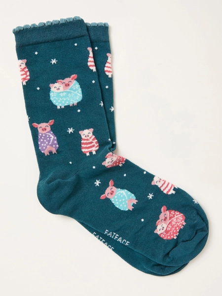 Teal Blue Pigs in Blankets Socks