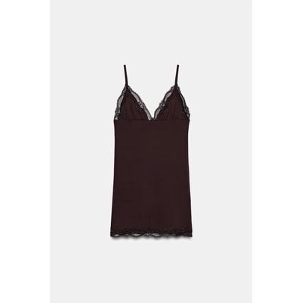 Zara - Lace Strap Mini Dress - Chocolate - L - Woman