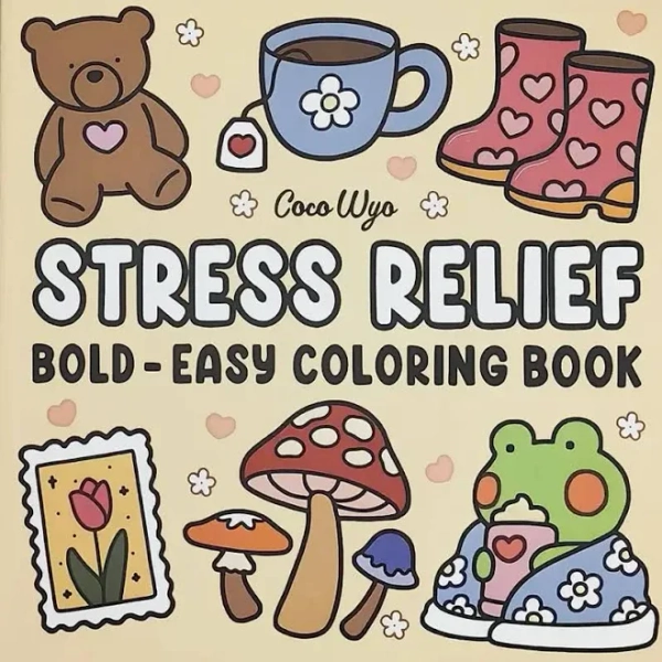 1pc Coco Wyo Stress Relief Adult Coloring Book, 22 Thick Paper Pages, Bold Designs, No Batteries