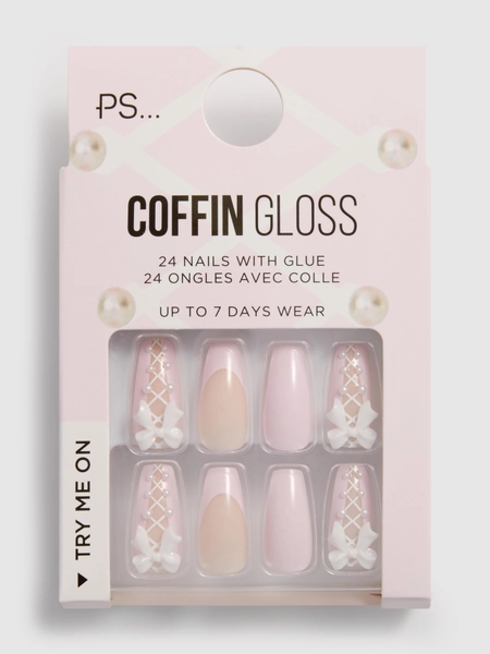 PS... Bow Coffin Gloss False Nails