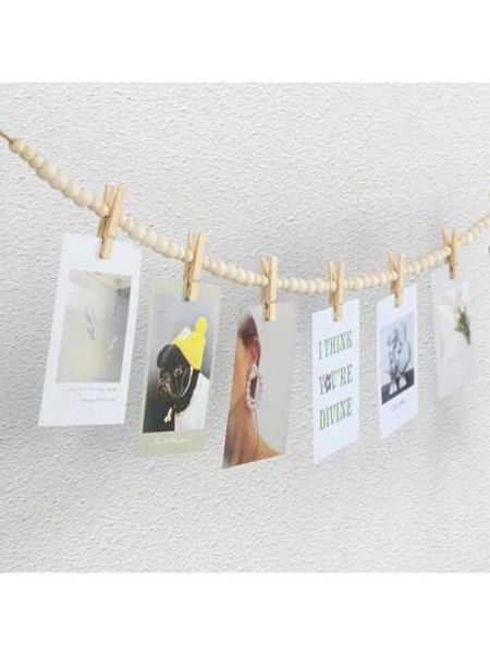 2PCS Hanging Photo Display Wall Decor, Boho Wooden Bead Garland Collage Picture Frame With 9 Wood Clips For Bedroom, Living Room, Office, Dorm Decor, Photos Holder Women Gifts, Great For Birthday Gifts, Party, Christmas Gifts, Thanksgiving Gifts, Wedding Anniversary