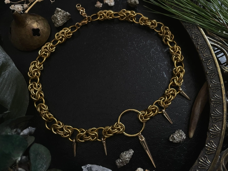 The Asteria - Byzantine Chainmail Choker - Spike - Gold - Aluminum - O Ring - Charm - Dainty - Victorian - Witchy - Gothic - Elegant - Light