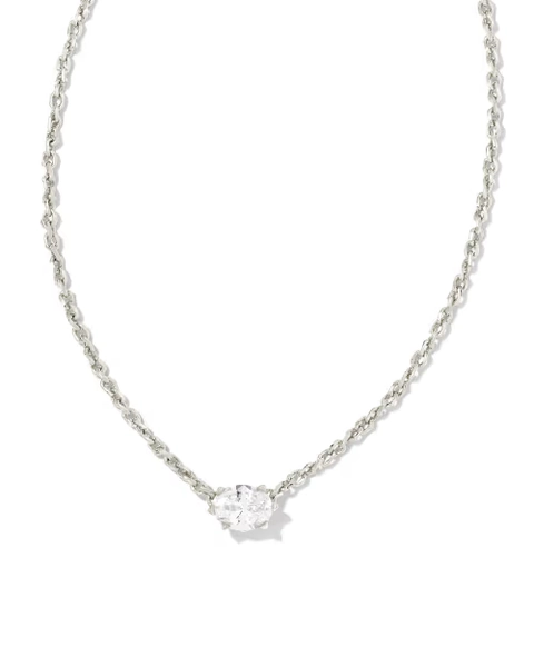 Cailin Silver Pendant Necklace in White Iridescent Crystal