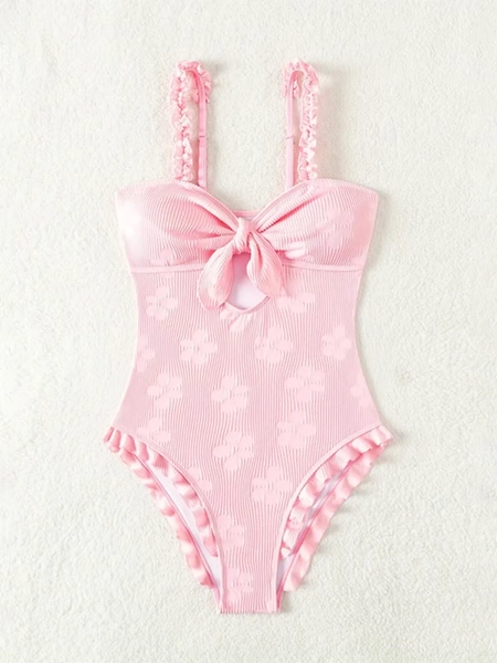 Light Pink One Piece Swimsuit for Women High Waist Hollow Out Ruffle Suspender Backless Monokini Bikini Beach Swimwear 2024 New - AliExpress 201768104
