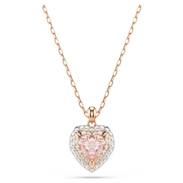 Pendentif One, Taille cœur, Pavé, Cœur, Rose, Finition mix de métal