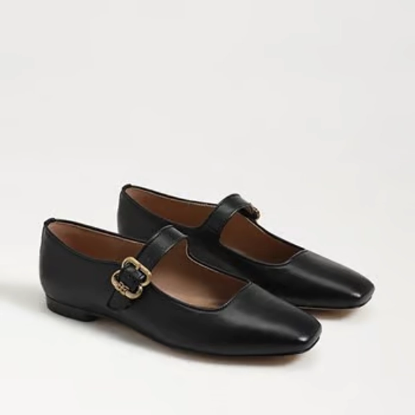 Michaela Mary Jane Flat in “Black Leather” - Size 8