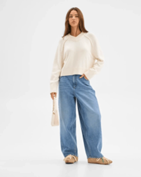 Lily Loves Australian Cotton Blend V-Neck Jumper - Light Cream
