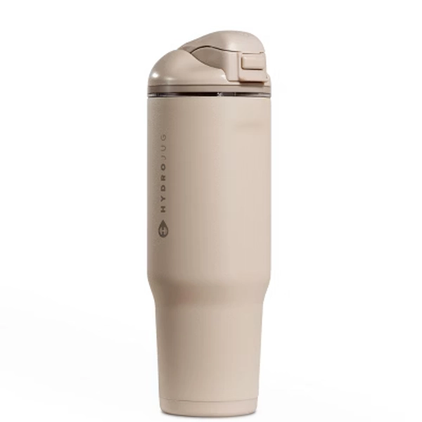 HydroJug Ease2o Insulated Stainless Steel Water Bottle with Straw & Chug Lid, Leak-Resistant, Cup Holder Friendly – 32oz, Dune