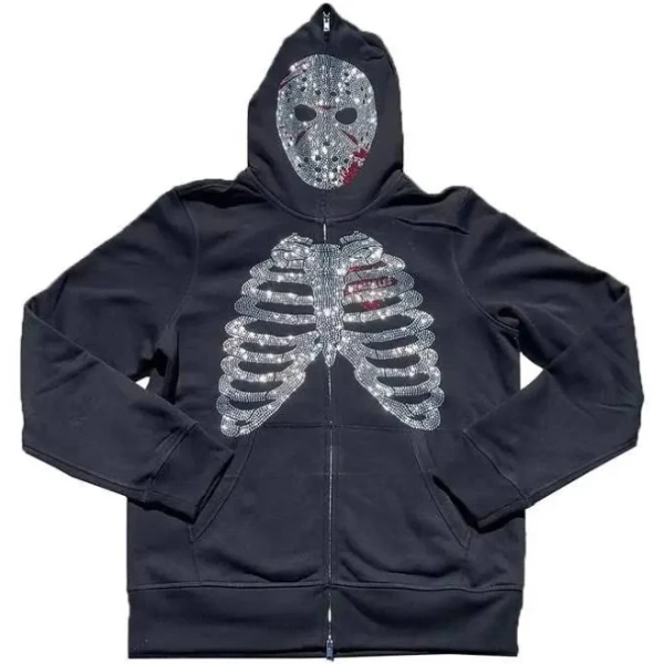 Sweat Squelette Strass Y2K - Mode Streetwear Retro-Mod5erne - M