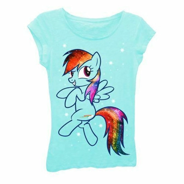 My Little Pony Rainbow Dash Galaxy Cartoon Glitter Print Childrens Girls T Shirt