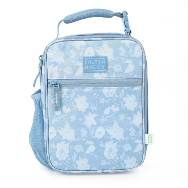 Fulton Bag Co. Upright Lunch Bag - Powder Blue Floral: BPA-Free Polyester Classic Molded Lunchbox for Adults