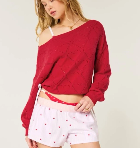 Hollister Women's Off-The-Shoulder Easy Heart Sweater