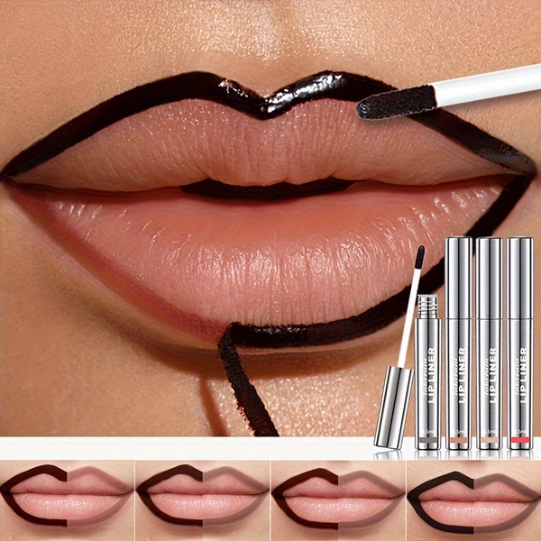 [Matte Lip Liner Pen] Long-Lasting Matte Stripping Lip Liner Pen | 4-Color, Anti-Stain Lip Tattoo, Water & Sweat Resistant, Moisturizing & Nourishing, Not Easy to Fade or Stick to Cups, Suitable for All Light Beige Tones
